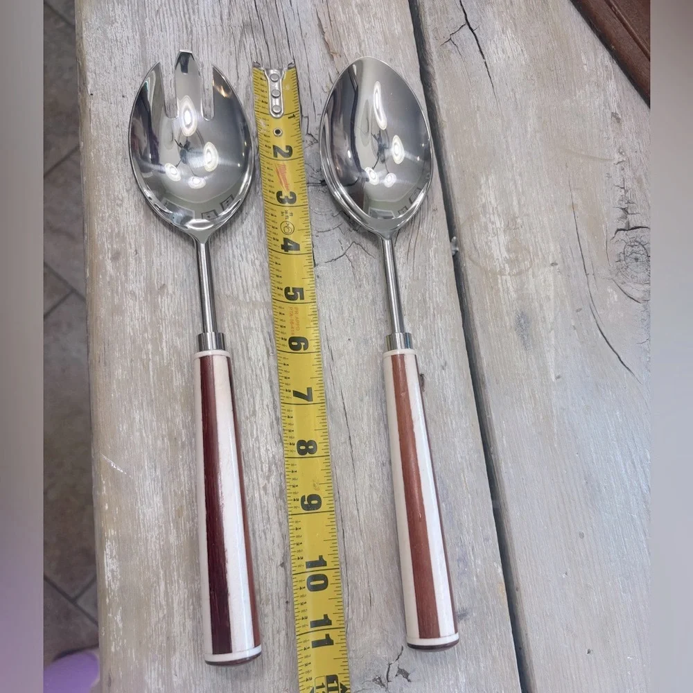 NWT Lyra Inlay Wood Serving Set. Stainless Steel 11.14” Timeless | Classic